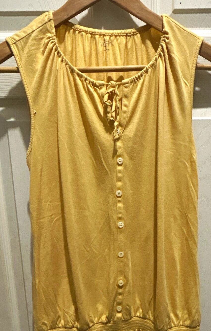 LOFT Women's Medium Yellow Modal Knit Sleeveless Tank Top Split Neck Button Back